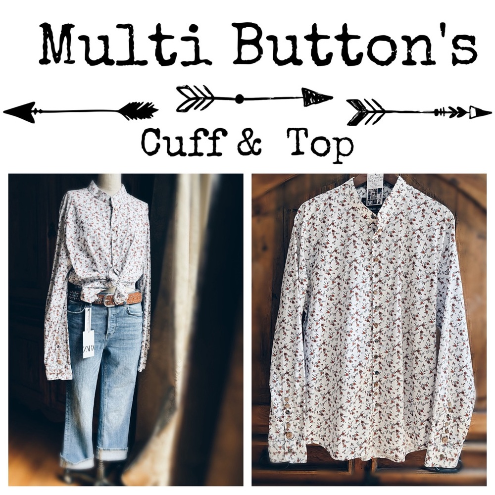 OOAK Artisan Buttondown Mini floral Multi Button - Picture 5 of 11